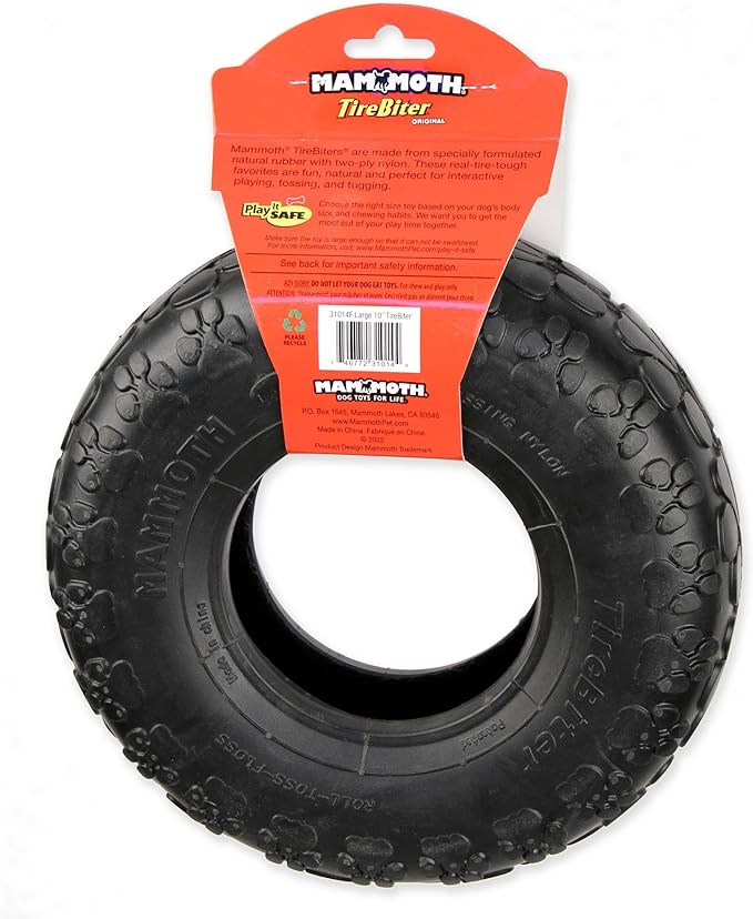 Mammoth TireBiterII – Natural Rubber Dog Toys for Extreme Chewers – Dog Toys for Extra Long Interactive Play – Aggressive Chewer Toys for Medium - Large Dogs - Large 6”