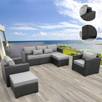 Rattaner Outdoor Wicker Furniture Couch Set 5 Pieces Patio Furniture Sectional Sofa with Grey No-Slip Cushions and Waterproof Covers