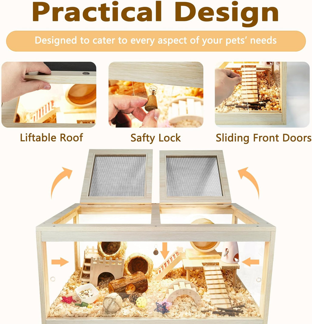 Prolee Hamster Cage Chewproof, Mice and Rat Habitat with Transparent Sides, Hamster House with Openable Mesh Top, Solid Built with Lock Design and Leg Stand, 40" Wide