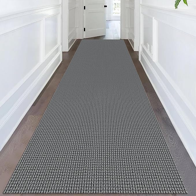 KOZYFLY Extra Long Runners for Hallways 3x14 ft Washable Kitchen Runner Non Slip Rubber Backed Hallway Rug Cotton Entryway Runner Rug Floor Carpet for Indoor Hall, Kitchen, Stair, Grey/Dark Grey