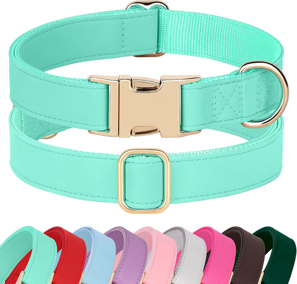 PET ARTIST Soft PU Leather Dog Collar, Bright Color & Durable Dog Collar Leather with Rose Gold Quick Release Metal Buckle, Adjustable Nylon Padded Pet Collars for Medium Dogs, Neck Fit 13-19"