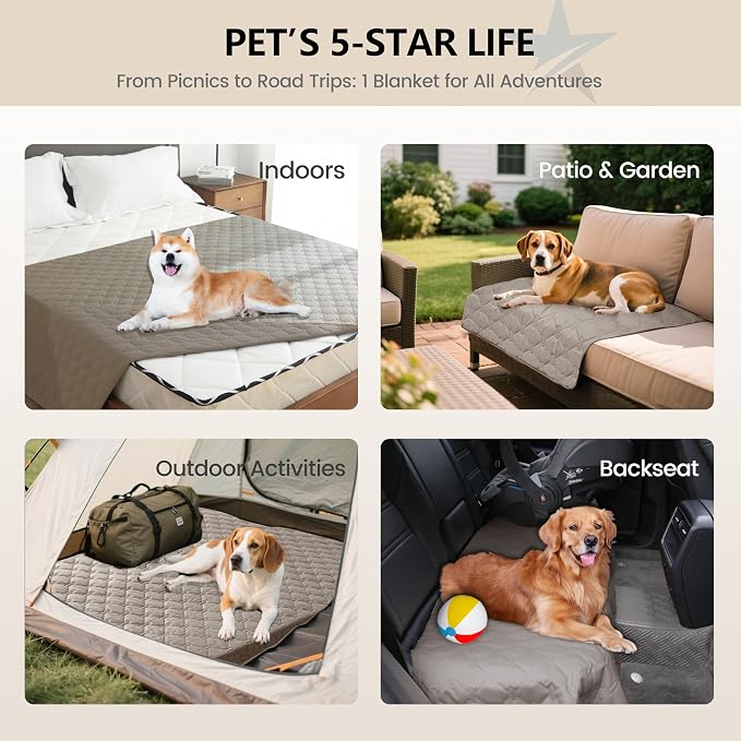 gogobunny 3X Stronger Waterproof Pet Blanket, Scratch Proof Furniture Protector for Dogs Cats, Reversible Cover 32x53 Inch, Dark Stone