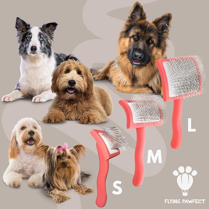 Slicker Brush for Dogs - Long Pin for Poodles, Doodles & Long Haired Dogs, Deshedding & Dematting Tool, Slicker Dog Brushes for Grooming (Coral, Curved Small)