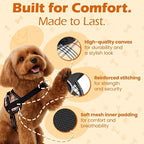 Bark Appeal Tan Plaid No-Pull Dog Harness for Small to Medium Sized Pets – Adjustable, Reflective Vest with 3 Leash Clips for Added Control, Easy Walks & Training – Medium
