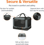 Amazon Basics 4-Doors Portable Soft-Sided Folding Travel Crate Kennel for cat, Dog, and Other Small Animals, Grey, L 36" x 24" x 24"
