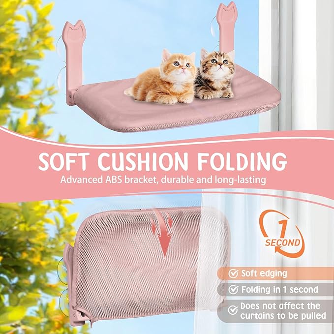 Cat Window Hammock 2-Pack,Foldable Cat Perch with Suction Cups & Metal Frame,Holds up to 40 lbs - Durable & Secure for Cats,Features 2-Sided Cushion & Easy Storage for Sunny Lounging(Brown)
