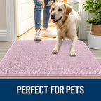 OLANLY Dog Door Mat for Muddy Paws 47x24, Absorbs Moisture and Dirt, Absorbent Non-Slip Washable Doormat, Quick Dry Chenille Mud Mat for Dogs, Entry Indoor Entryway Carpet for Inside Floor, Dusty Rose