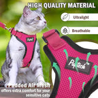 PUPTECK Cat Harness and Leash Set Escape Proof for Walking, Breathable Mesh Vest Adjustable Harness for Cats Puppy Small Animals, Reflective at Night, Fuschia Medium