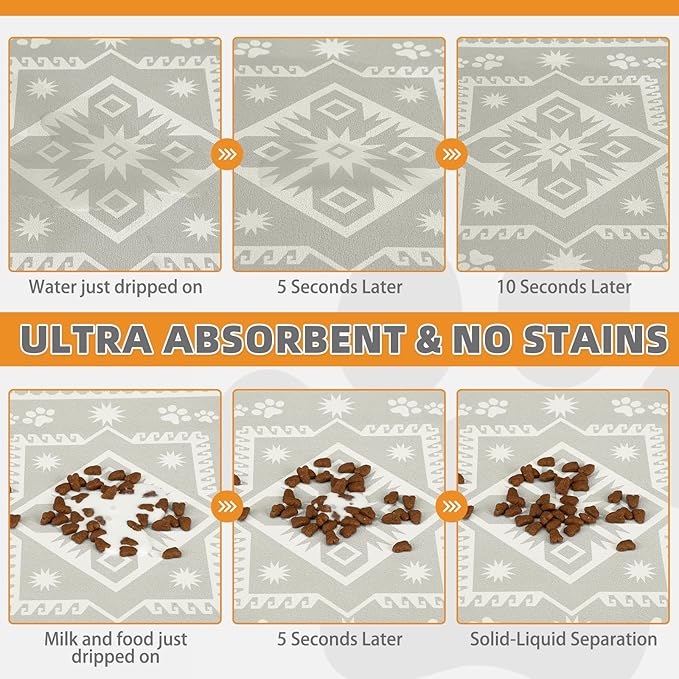 KOOLTAIL Dog Food Mat, Absorbent Pet Feeding Mat for Food and Water Bowls, Placement Pad for Floors with Waterproof Rubber Backing, Quick Dry Water Dispenser Mat for Dogs Puppy Cats, Large, 17"x28"