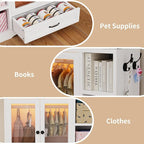 kepptory Large Pet Wardrobe Closet with LED Light, 3 Tiers Storage Shelves & Drawer, White Pet Clothes Organizer Cabinet with Hanging Rod, Multi-Functional Pet Closet for Dogs & Cats Clothing, Toys