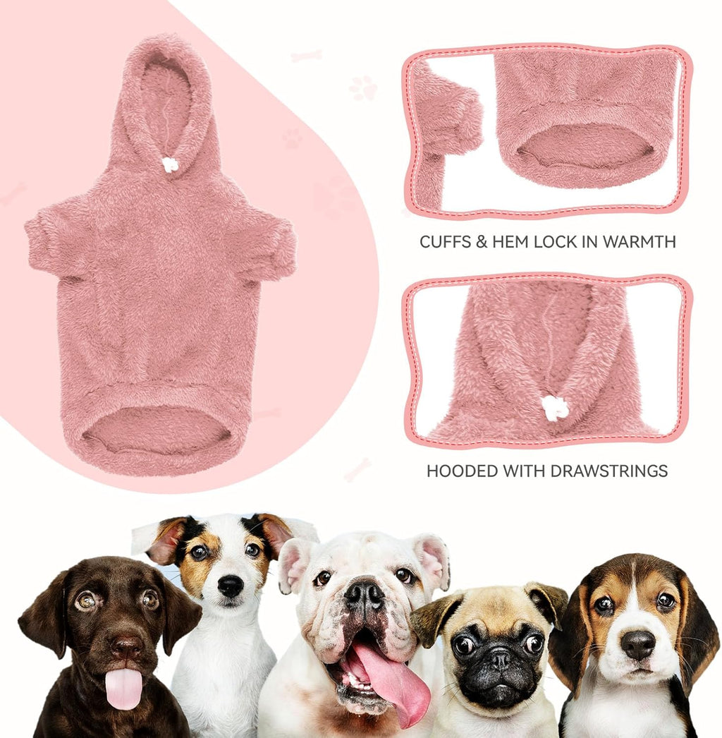 Fuzzy Dog Sweaters for Large Dogs Soft Double-Sided Plush Fleece Pet Sweater Clothes Pet Coats Dog Hoodie Sherpa Hooded Sweatshirt(Pink-L)