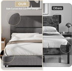 HOMBCK Queen Bed Frame with Headboard, Boucle Upholstered Soft Platform Bed Frame Queen Size with Thickened Footboard, Rounded Corners Design, No Box Spring Required, Easy Assembly, Grey