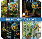 Sunflower Stained Glass Window Hanging, 7.9" Sunflower Sun Catcher Glass Panel with Chain, Sunflowers Hand Painted Round Wall Art Gifts for Women, Sunflowers Decor Christmas Housewarming Gift