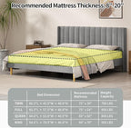 King Size Upholstered Platform Bed Frame with Modern Wingback & Vertical Panel Headboard, Velvet Fabric, Wooden Legs & Slats Support, No Box Spring Needed, Noise-Free & Easy Assembly, Grey