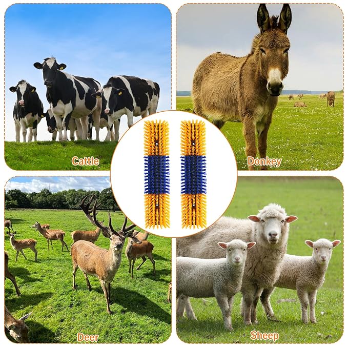 Livestock Scratch Brush With 24 Screws，Animal Back Scratching Brush for Cow,Cattle,Sheep, Horses,Pigs，Massage Grooming Tool (Yellow, 6pcs)