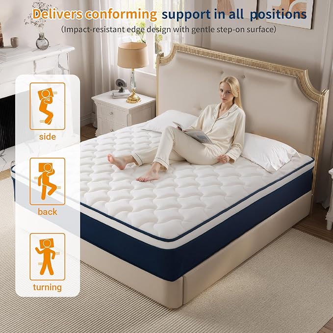 Queen Size 12 Inch Mattress in a Box - Gel Memory Foam & Pocket Springs, Medium Firm for Back Support, Fiberglass-Free, CertiPUR-US Certified, 60x80 Inches, 120-Night Trial