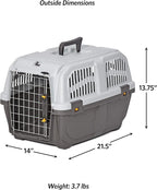 Skudo by MidWest 22-Inch Travel Carrier, Gray, Fits Pets up to 12 lbs | Hard-Sided Pet Carrier, Travel Crate with Handle, Ventilated Design, Locking Tabs, Easy Assembly