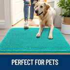 OLANLY Dog Door Mat for Muddy Paws 70x24, Absorbs Moisture and Dirt, Absorbent Non-Slip Washable Doormat, Quick Dry Chenille Mud Mat for Dogs, Entry Indoor Entryway Carpet for Inside Floor, Teal