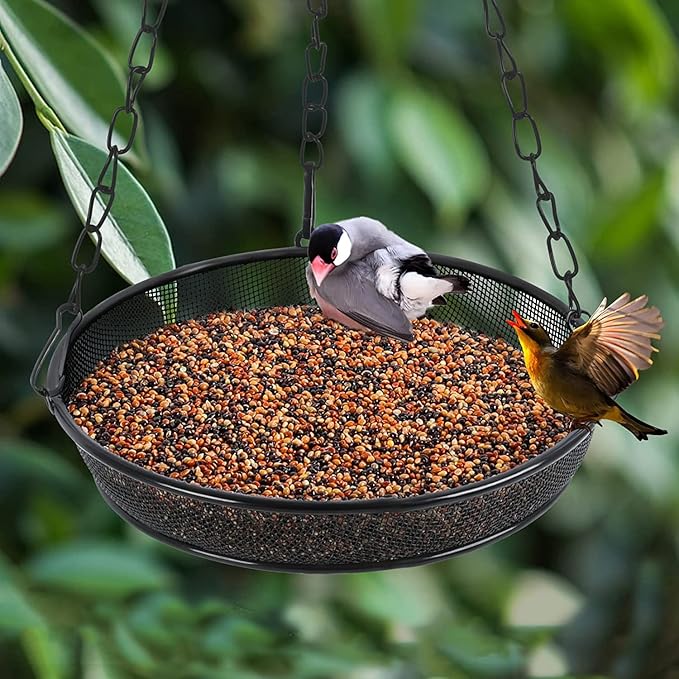 Hanging Bird Feeder, Birdfeeder Hanging for Garden Yard Outside, Hanging Birdfeeder Tray - Metal Mesh Platform Feeders for Birds Outside Outdoors Hanging for Attracting Birds - 3 Pack