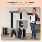 MUTTROS Heavy Duty Cat Tree for Indoor Cats Adult, 45-Inch Cat Tower with Sisal Scratching Ramp, 2 Cat Condo for Extra Large Cats, Big Top Perch, 3 Thick Black Scratching Posts (φ4.3) -Gray