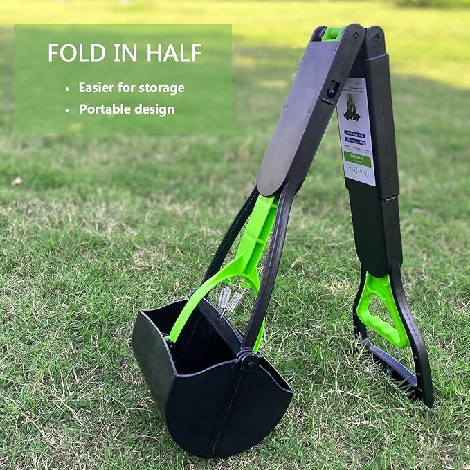 32" Pooper Scooper for Large Small Dogs, Extra Long Handle Heavy Duty Poop Scoop, Foldable Dog Poop Picker Upper for Yard (Without Bag and Dispenser Attachment)
