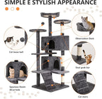 BestPet | 54" Cat Tree Tower | Light Gray | Sturdy, Easy to Assemble, Multi-Level Activity Center with Sisal Scratching Posts, Condos, Perches, Hanging Cat Toys, Observation Decks & Ladder