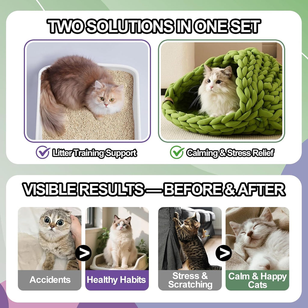 Cat Calming & Litter Training Spray Kit – 2-Pack 150ml Duo – Natural Catnip Calm Spray + Litter Box Attractant Spray – Safe Behavior Training Aid for Cats & Kittens