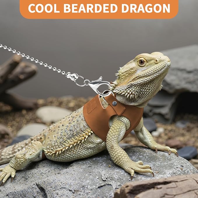 3 Pack Bearded Dragon Leash and Harness Set for Small Animals, 6.5FT Leash with 3 Sizes Adjustable Harness for Lizard Walking Adventure, Soft Vest Clothes for Squirrel Reptile Lovers -Brown