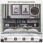 Farmhouse King Size Bed Frame with 54" Tall Headboard, Headboard with 4 Storage Rack, 2 Drawers, 18" Roman Column Decoration Footboard, Wood Platform Bed Frame, No Box Spring Needed(Dark Rustic Oak)