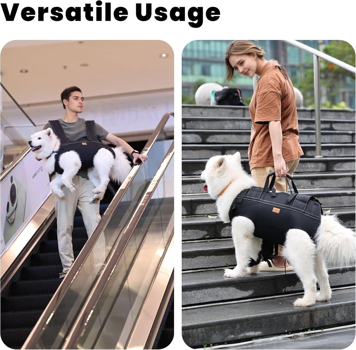 Dog Lift Harness Backpack Carrier for Large Dogs, Full Body Sling with Handle, Dog Harness for Joint Injuries, Arthritis, Ideal for Stairs, Elderly Dogs (Black XX-Large 50-66 LBS)