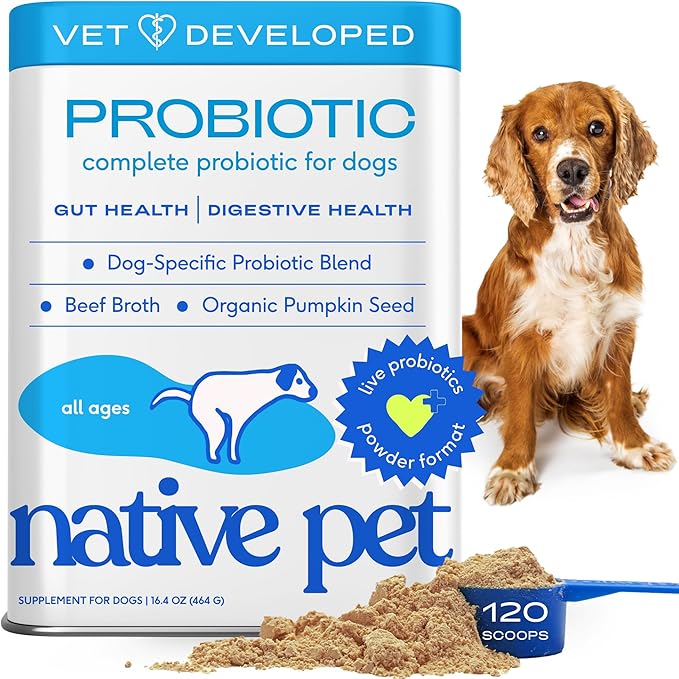 Native Pet Probiotics for Dogs - Dog Probiotics Powder for Digestive Health, Gut Support, & Immune Boost – Vet-Formulated Powder for Maximum Potency with Digestive Enzymes & Prebiotics - 120 Scoops