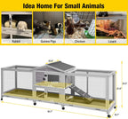 Aivituvin Rabbit Hutch 93.7" Large Rabbit Cage Indoor Outdoor Guinea Pig Cage Chicken Coop on Wheels Bunny Cage with 4 Deep No Leakage Pull Out Tray,Waterproof Roof