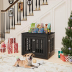 32" Heavy Duty Dog Crate Furniture for Small,Medium and Large Dogs,Rustic Wooden Dog Cage Kennel Indoor Furniture with Waterproof Top,Decorative Pet House Side End Table (Black)