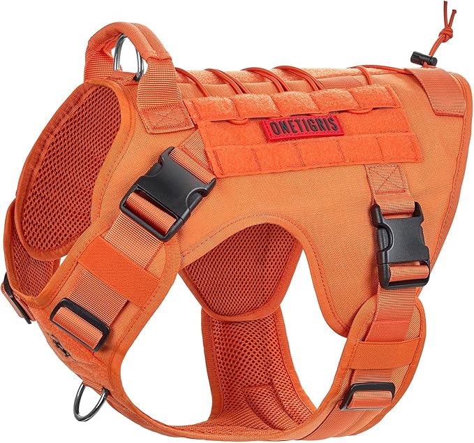 OneTigris Tactical Dog Harness Vest,No-Pull Service Dog Vest with Hook & Loop Panels,Adjustable Dog Vest Harness for Walking Hiking Training(Orange,XL)