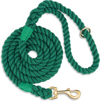 Dog Leash 5 FT Handmade Braided Cotton Rope Leashes for Small Medium and Large Dogs, New Golden Heavy Duty Metal Clasp, Dark Green