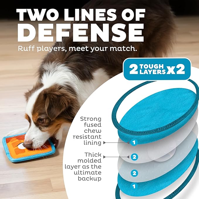 Outward Hound Tough Skinz Durable Squeaky Dog Toy with Two Tough Layers, Waffle, Multicolor, Small