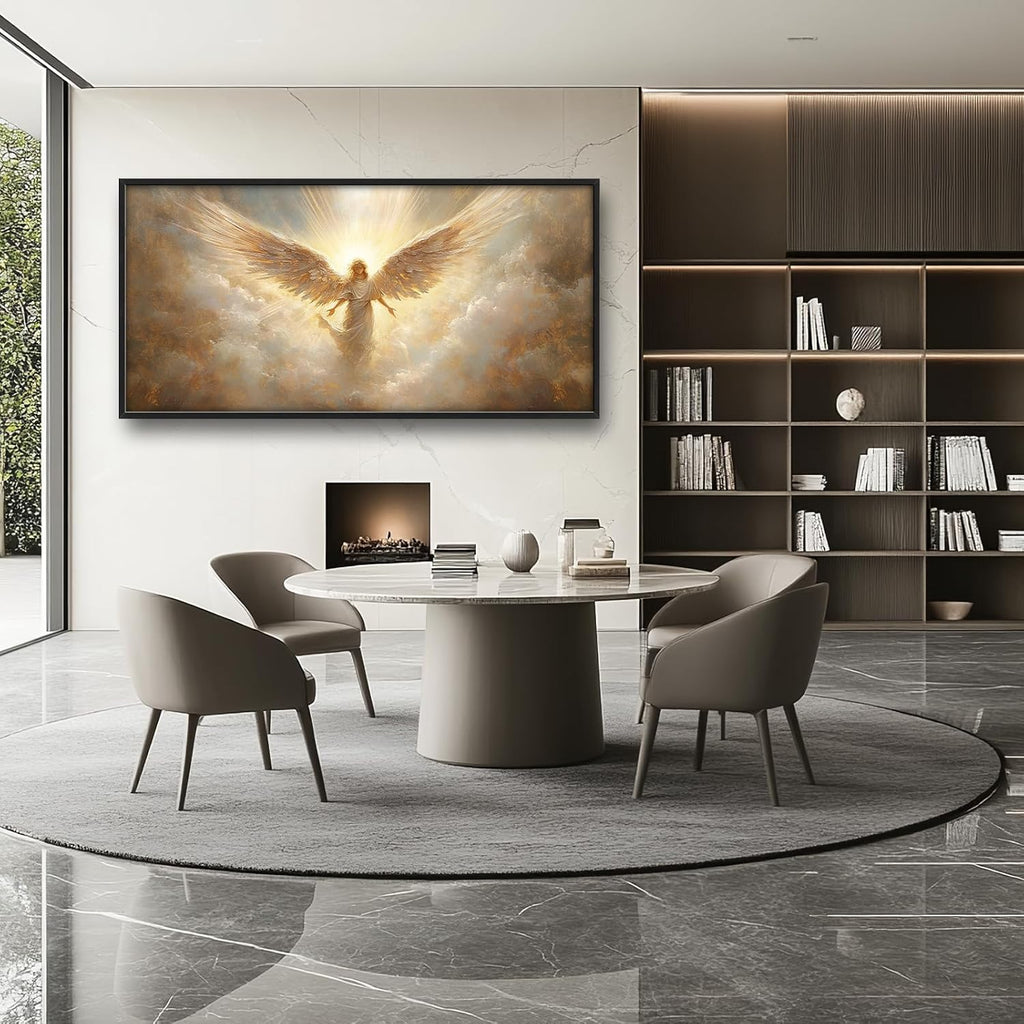 Large Angel Wall Art for Living Room, Framed Oversized Angel Wing Wall Decor Fantasy Sky Clouds Canvas Painting Modern Artwork for Living Room Bathroom Bedroom Office Dining Room 60"x30"