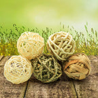 8 Pcs Small Animals Play Balls Rolling Activity Chew Toys Gnawing Treats for Rabbits Guinea Pigs Chinchilla Bunny Natural Balls, Pet Cage Entertainment Accessories (8Pcs)
