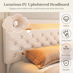 Queen Led Bed Frame with 2 Drawers, Modern Metal Platform Bed Frames Queen Size with Storage, Adjustable Height Crystal Button Tufted Headboard, No Box Spring Needed, Easy Assembly, PU White