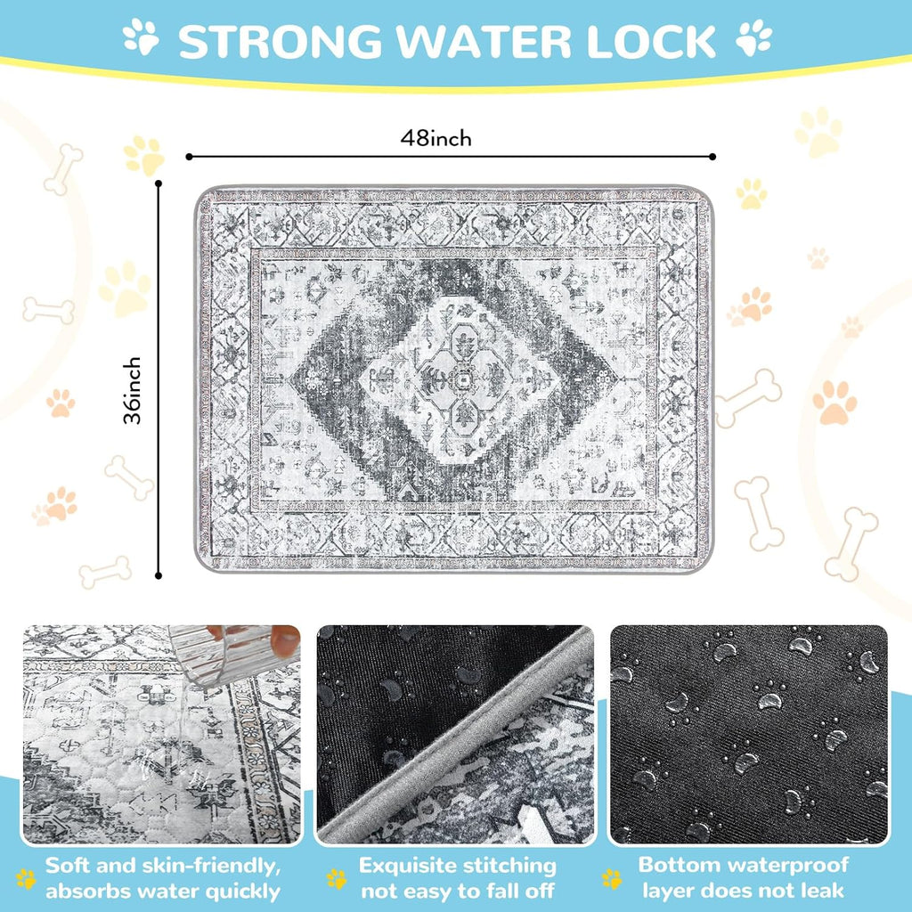 Lahome Reusable Washable Puppy Pads - 2 Pack Super Absorbent & Waterproof Dog Training Mats for Potty, Crate and Floor - Leakproof Pee Pads with Non-Slip Backing (Gray, 36"x48")