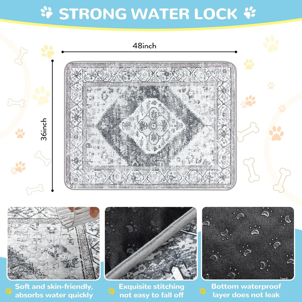 Lahome Reusable Washable Puppy Pads - 2 Pack Super Absorbent & Waterproof Dog Training Mats for Potty, Crate and Floor - Leakproof Pee Pads with Non-Slip Backing (Gray, 36"x48")