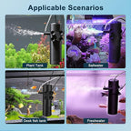 hygger Aquarium U-V Filter with Filter Sponge, U-V Light & Timer, Submersible Pump Filter for Green Water Clean, Internal Filter with Aeration & Rainfall for Fish Tank