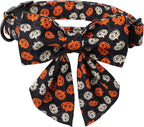 Lionet Paws Halloween Dog Collar with Bowtie - Cute Cotton Adjustable Black Bowtie Dog Collar with Metal Buckle for Small Medium Large Dog Girl Boy Gift, L, Neck 16-24in