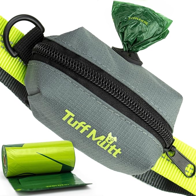 Tuff Mutt Dog Poop Bag Holder for Leash, Lightweight Dispenser for Pet Waste Bags, Easy Cleanup Accessory for All Leashes, Includes Bags
