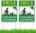 2 Pack Clean UP After Your Dog Signs, Funny Smile You're On Camera Yard Sign, 12.6X9.4 inches Corrugated Plastic Double Sided Sign with Metal H-Stake, No Pooping Dog Signs for Yard, Easy to Mount