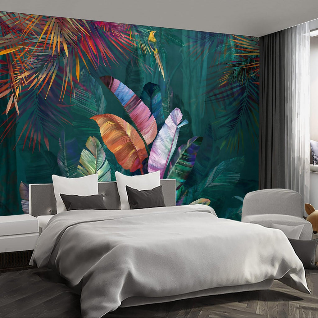 Colorful Banana Leaf Wall murals Peel and Stick Wallpaper for Bedroom Living Room - 108"x157"