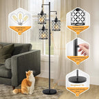 【Upgraded】72" Tall Dimmable Floor Lamp, Farmhouse Standing Lamp with Elegant Metal Cages, Industrial Tree Floor Lamps for Living Room, Bedroom, Study Room, Office (3 x 800LM LED Bulbs Included) -Black