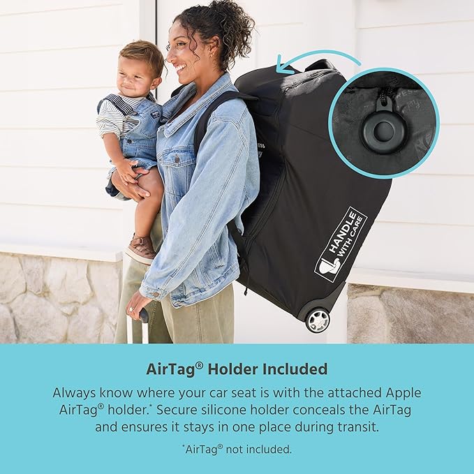 J.L. Childress Padded Infant Car Seat Bag with Wheels - Travel Bag for Airplane, Fits Most Baby & Infant Car Seats, Compatible with UPPAbaby, Nuna, & Chicco, AirTag Compatible - Premier, Black