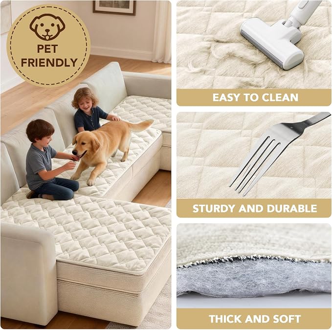 H.VERSAILTEX Chenille Couch Cover for Dogs Washable Soft Fuzzy Extra Large Sofa Slipcovers Sectional Sofa Cover Thick Pet Couch Cover Protector Non-Slip Dog Bed Cover(Ivory, 28" x 134")