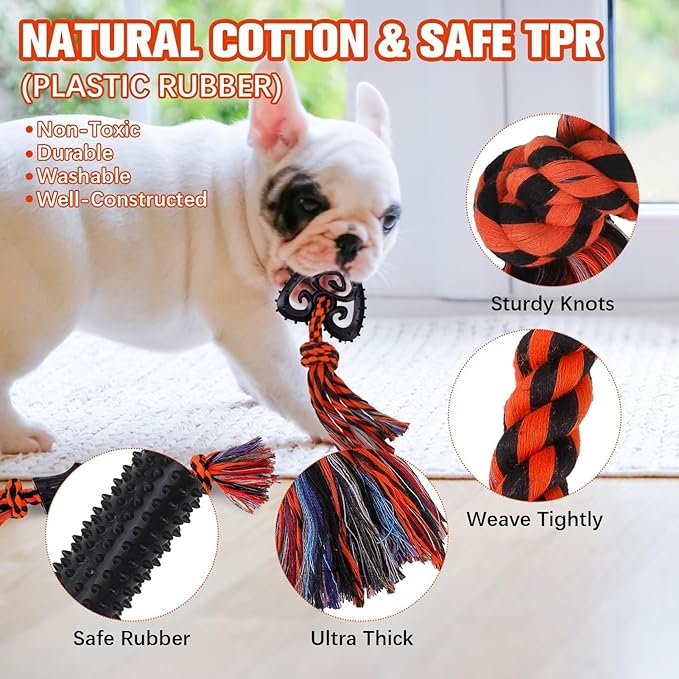 BINGPET Cotton Rope Toys 8 Pack - Interactive Dog Toys for Small Medium Dogs, Puppy Chew Toys, Teething, Tug of War, Training